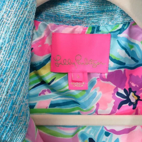 Lilly Pulitzer Noella Puffer Vest in Turquoise Oasis Resort Boucle Size S - Picture 3 of 3